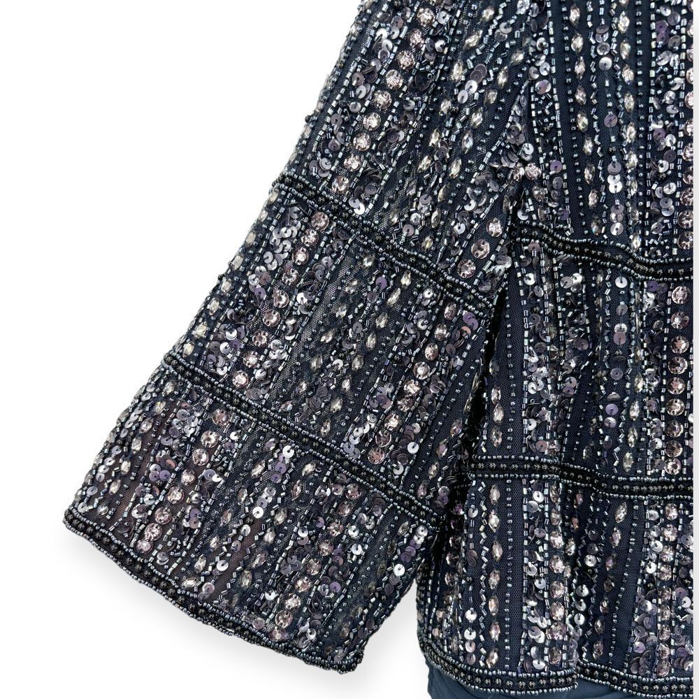 Mac Duggal NEW Chiffon Gown w/ Fully Beaded 3/4 Sleeve Top Navy $598 - Size‎ 18 - Picture 7 of 13